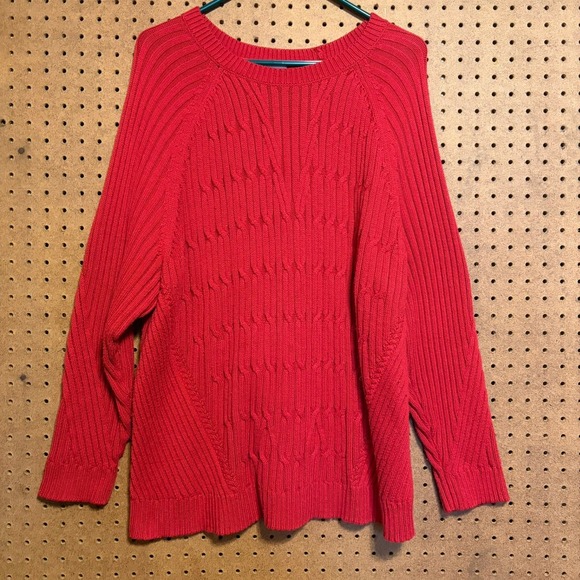 J. Jill Sweaters - J. Jill Sweater 2X Red Cable Knit Ribbed Crew Neck Raglan Plus Size Pullover